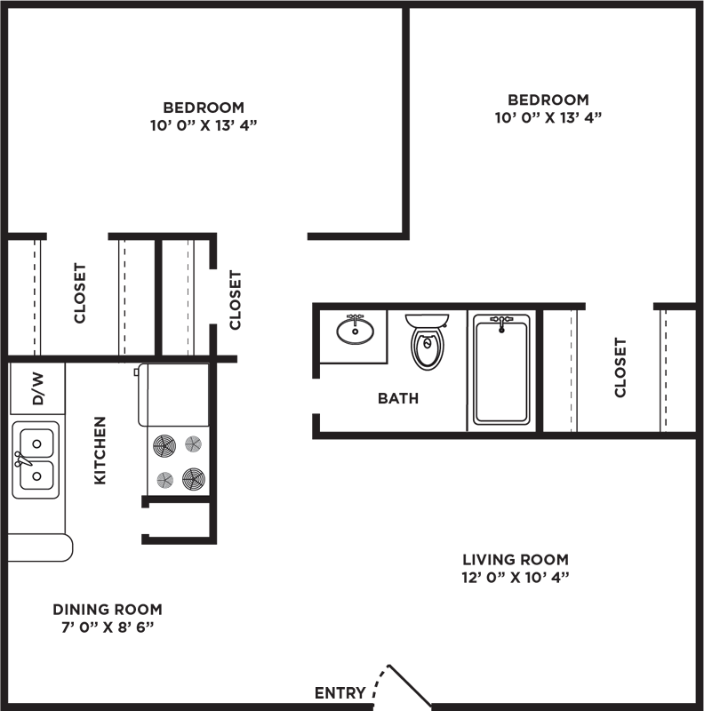 A C81 – Two Bedroom / One Bath unit with 2 Bedrooms and 1 Bathrooms with area of  sq. ft