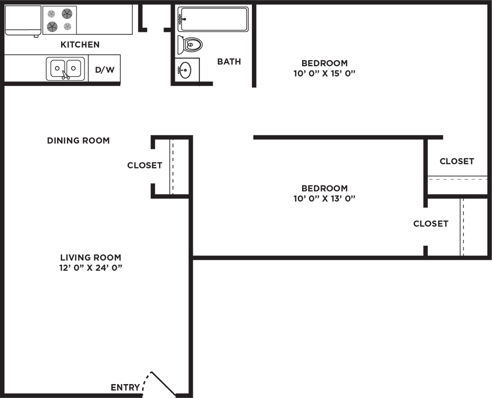 A C84 – Two Bedroom / One Bath unit with 2 Bedrooms and 2 Bathrooms with area of  sq. ft