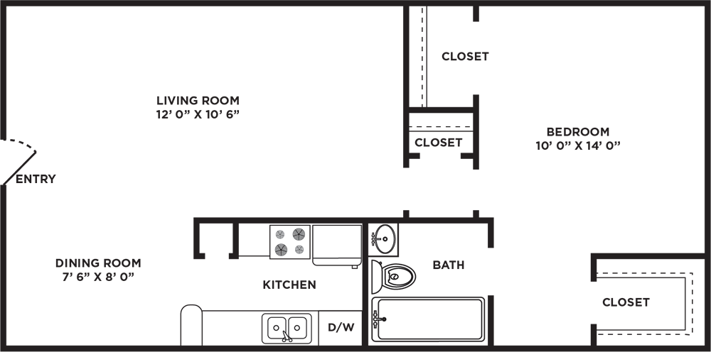 A B64 B – One Bedroom / One Bath unit with 1 Bedrooms and 1 Bathrooms with area of  sq. ft