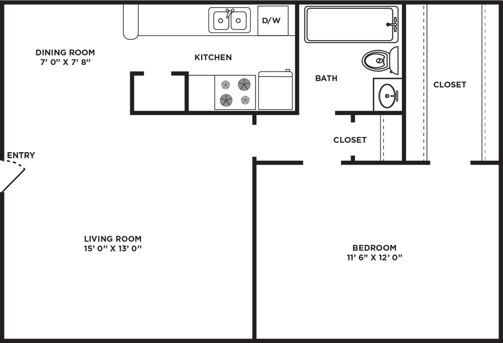 A B64 A – One Bedroom / One Bath unit with 1 Bedrooms and 1 Bathrooms with area of  sq. ft