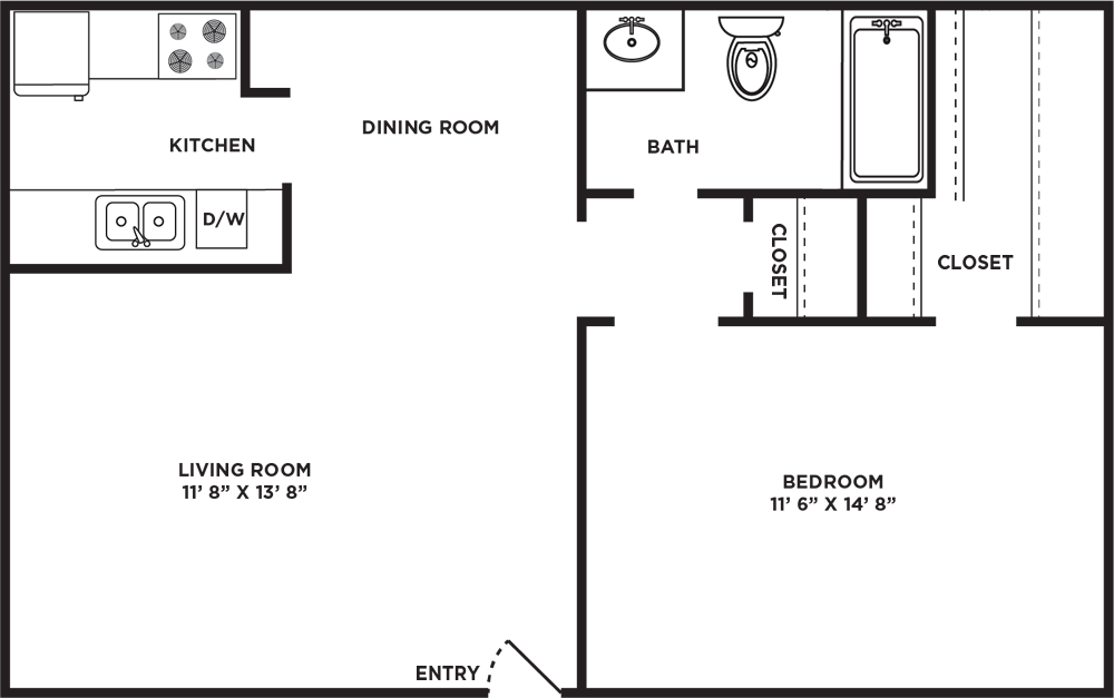 A B51 – One Bedroom / One Bath unit with 1 Bedrooms and 1 Bathrooms with area of  sq. ft