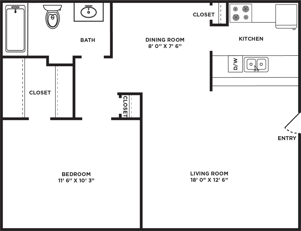 A B52 – One Bedroom / One Bath unit with 1 Bedrooms and 1 Bathrooms with area of  sq. ft