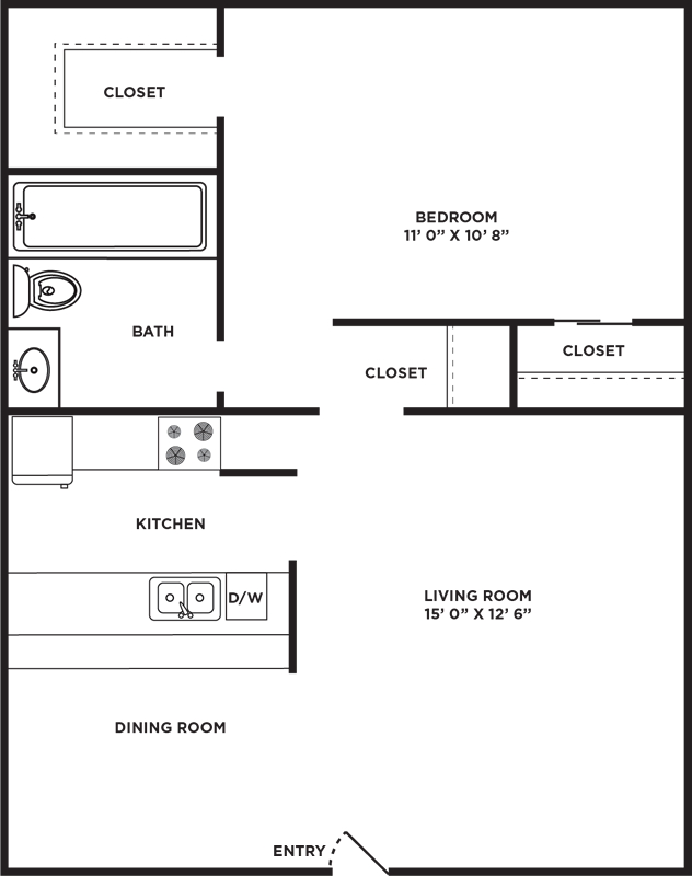 A B55 A – One Bedroom / One Bath unit with 1 Bedrooms and 1 Bathrooms with area of  sq. ft