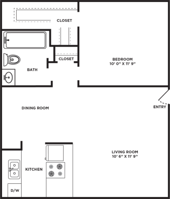the floor plan for a two bedroom apartment at The Arlington Park Apartments